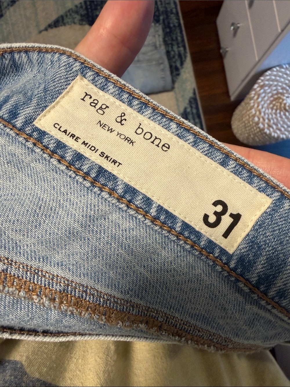 rag & bone Light Wash Denim Midi Skirt with Center Front Slit Claire midi 31 - Picture 3 of 3